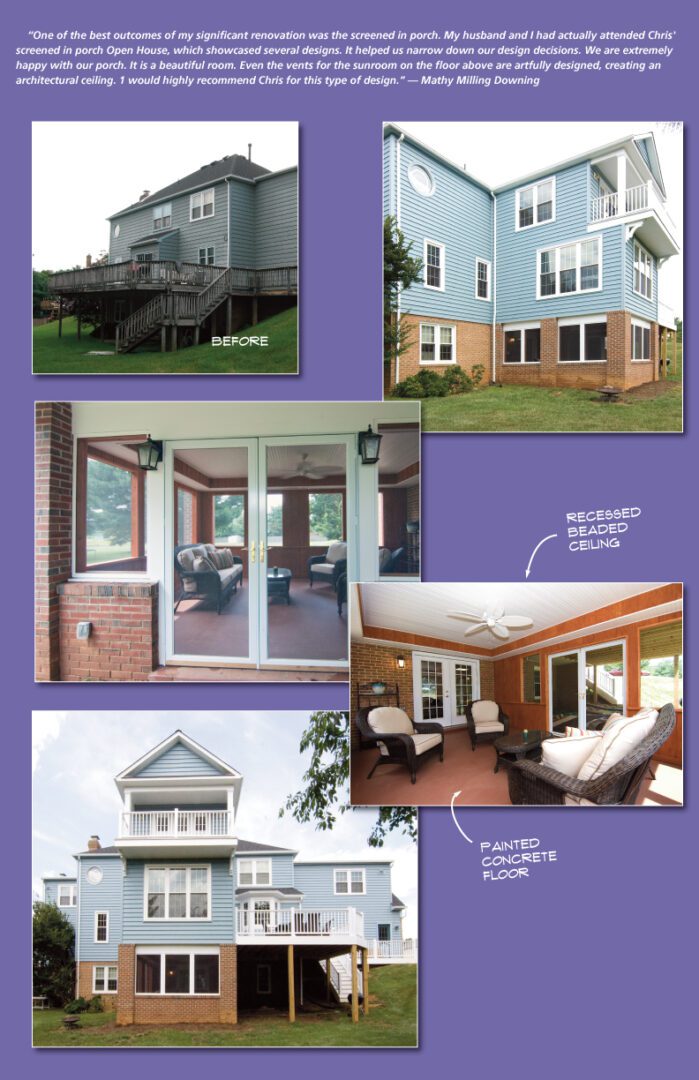 Collage showcasing modern coastal homes with spacious porches and bright interiors.