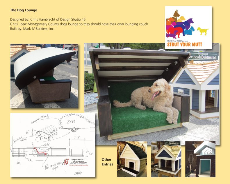 Custom dog house with built-in storage and comfortable bed for pets.