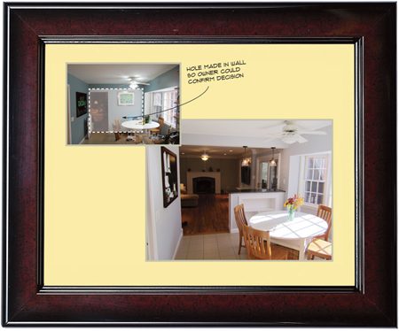 Two interior photos showing a kitchen and dining area in a home.