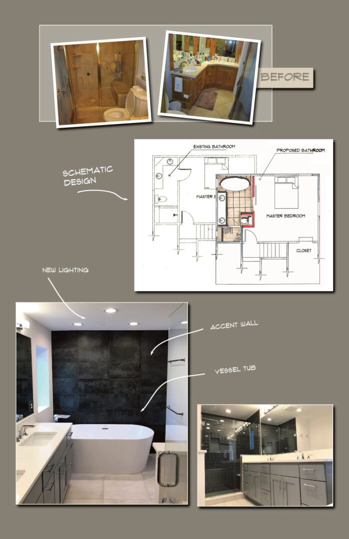 Modern bathroom design with sleek fixtures and dark accent wall.