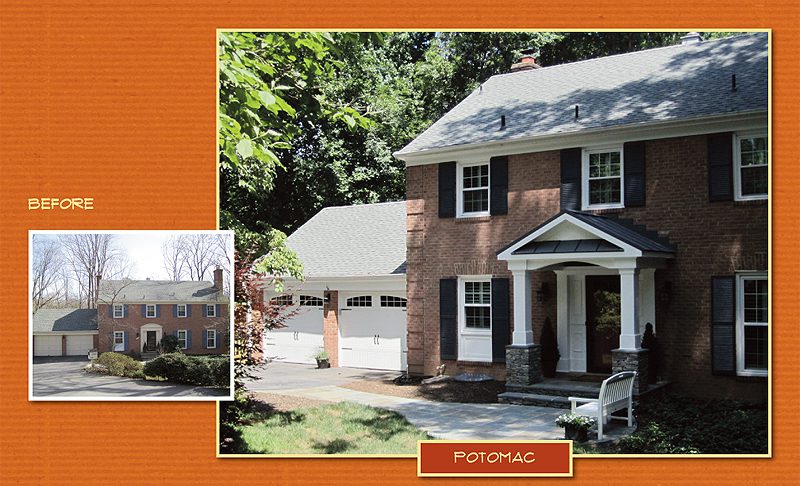 A classic brick house with a lush green yard in Potomac.