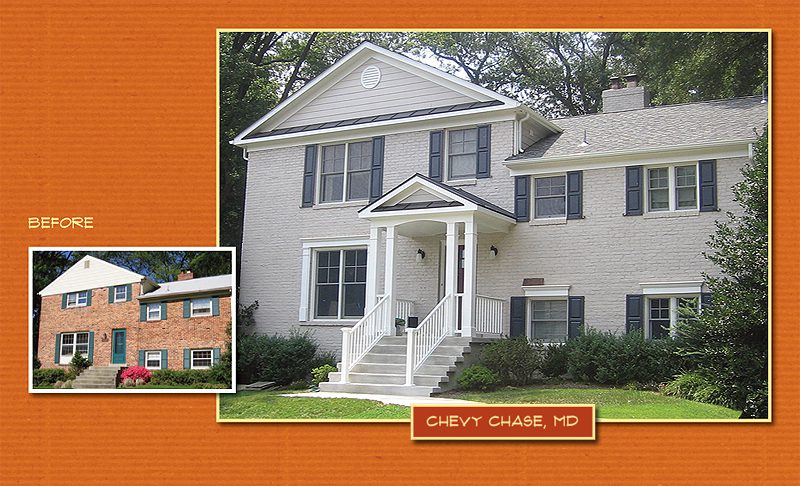 Classic two-story house with white siding and a welcoming front porch in a suburban neighborhood.