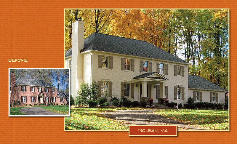 Colonial-style house in McLean, Virginia, surrounded by autumn foliage.