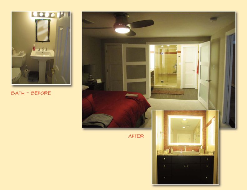 Before and after bedroom and bathroom renovation with modern touches.