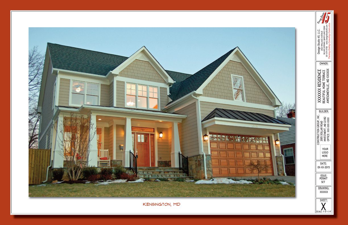 A modern two-story house with warm lighting and a wooden garage door.